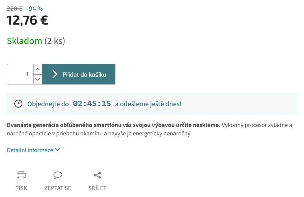 Doplnok - Časový odpočet do odoslania